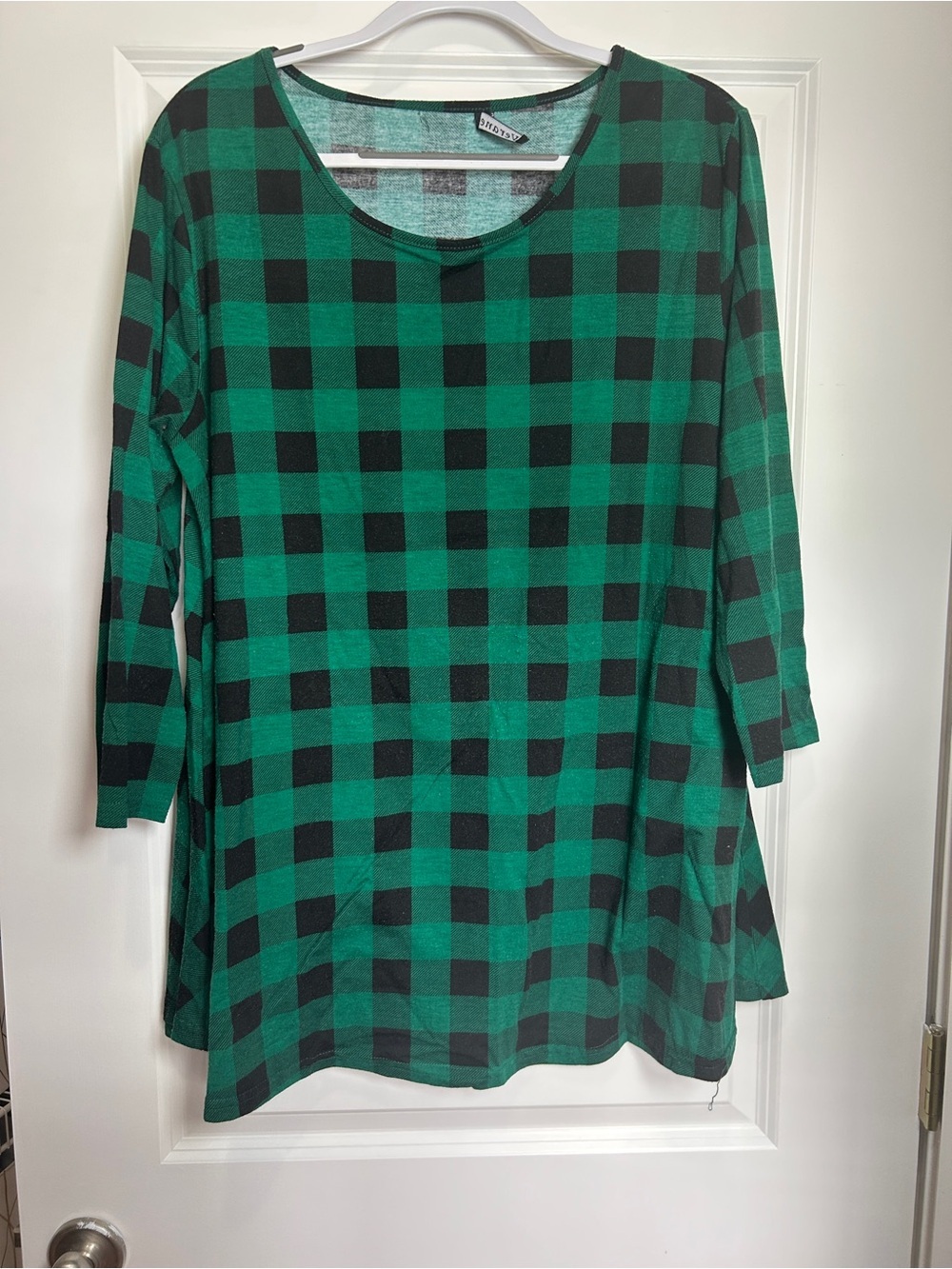 Green and Black Buffalo Plaid Scoop Neck Tunic